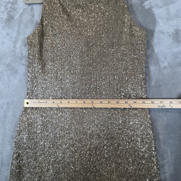Lauren Ralph Lauren Evening Dress Gold Sequin Sleeveless Cocktail Holiday Sz 12 - Picture 8 of 9